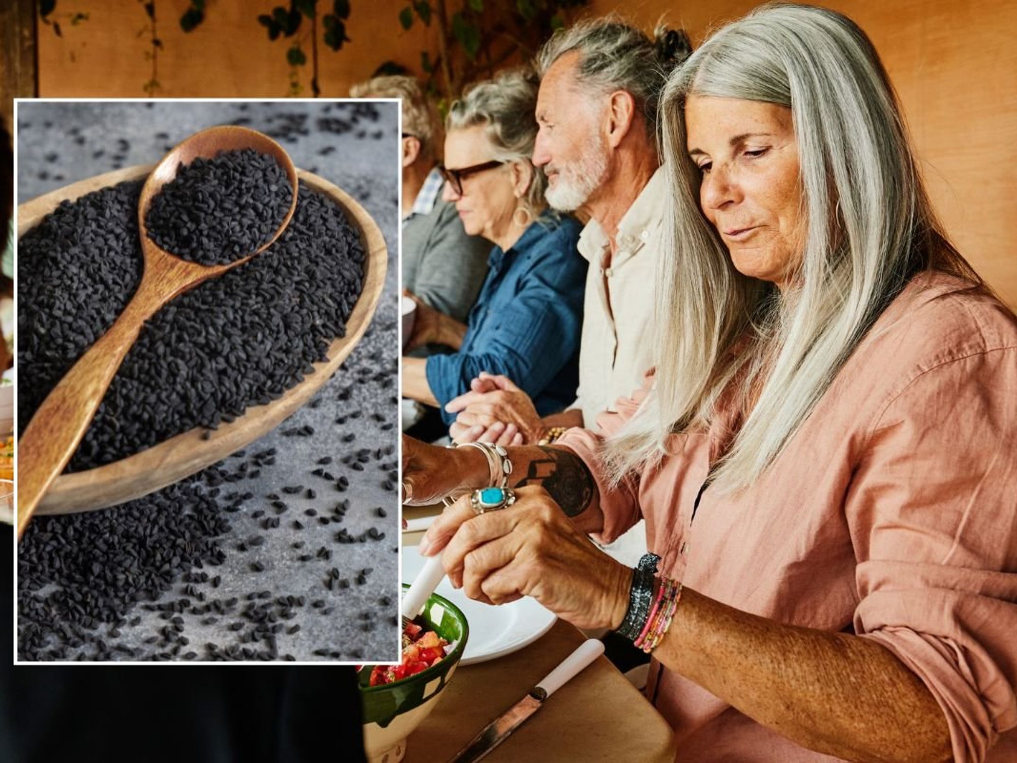 WOMAN AND BLACK CUMIN SEEDS