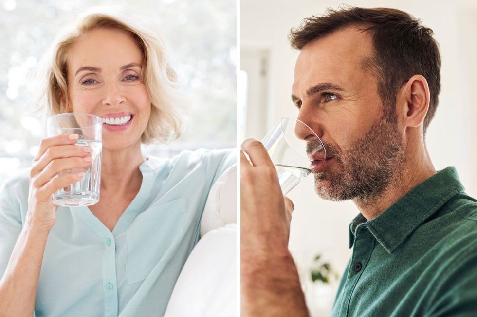 Woman and man drinking glasses of water