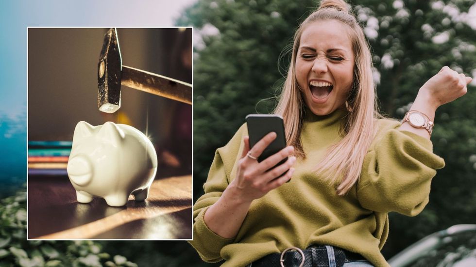Woman and piggy bank