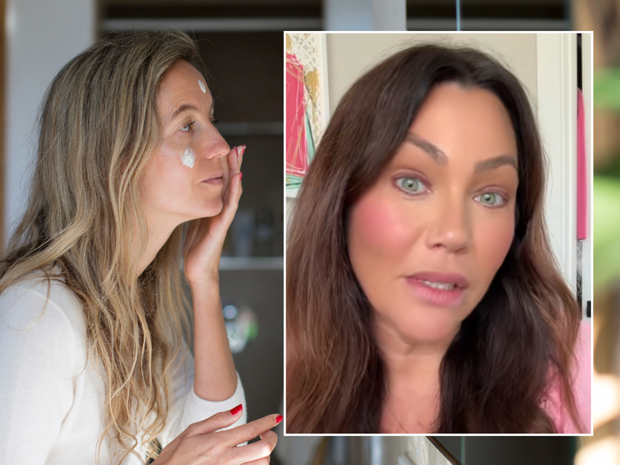 Woman applying face cream; Brianna Michelle talking to followers
