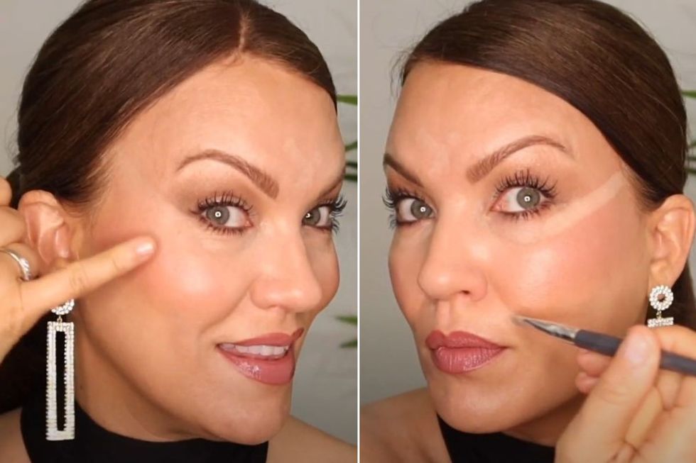 woman applying make up