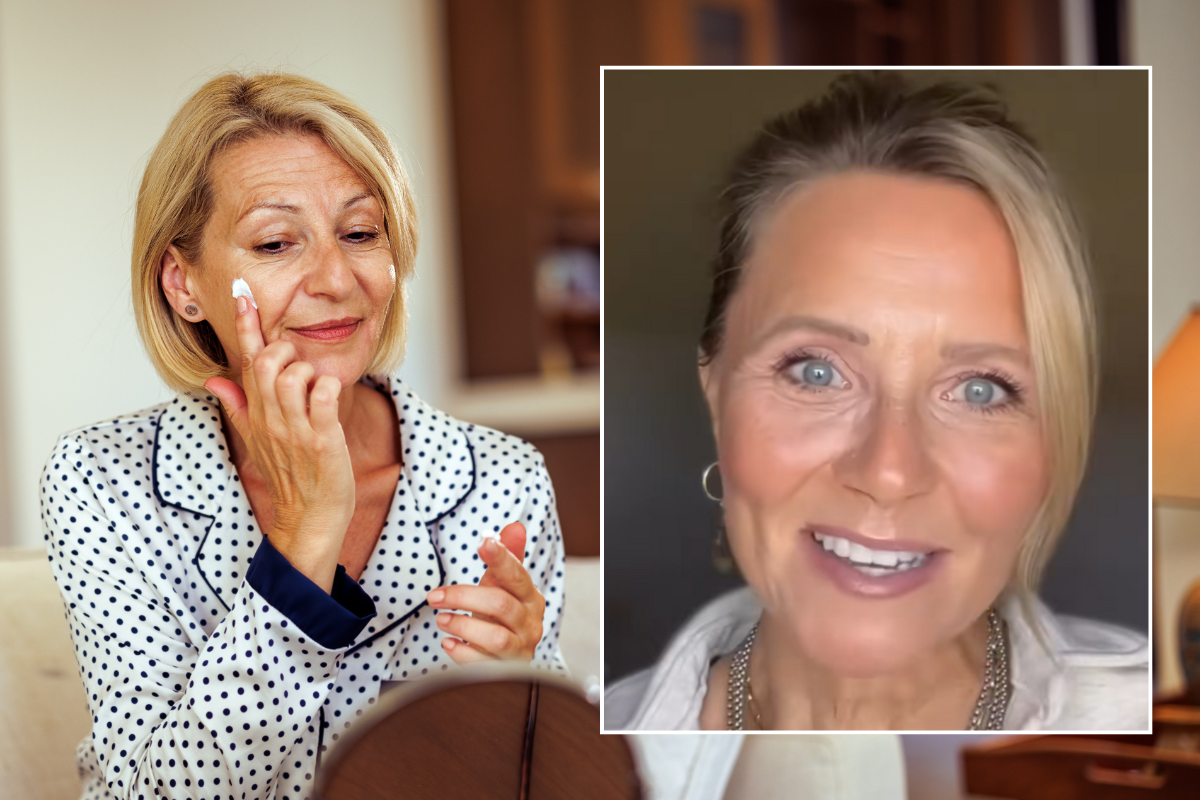 Woman applying moisturiser; Kimberley talking to followers