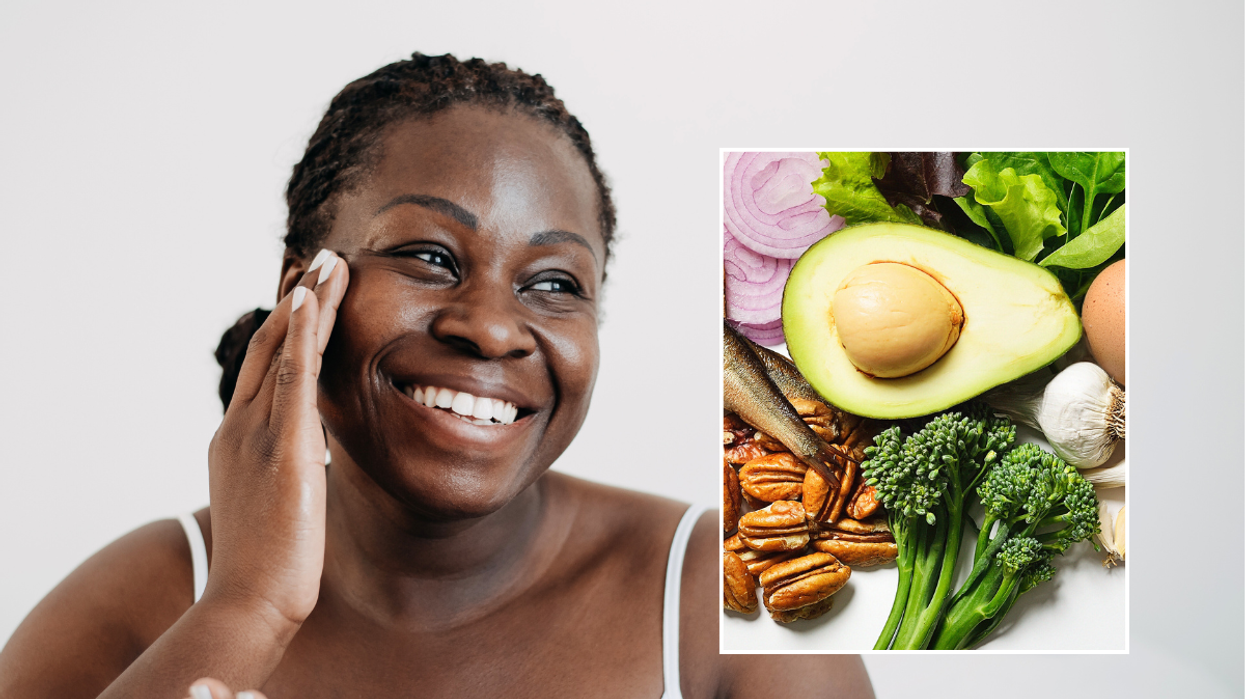 Woman applying skin care / fruits and vegetables