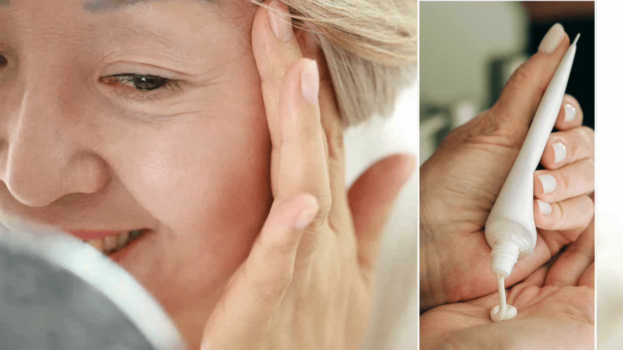 woman applying skin care / Moisturiser or SPF on hand