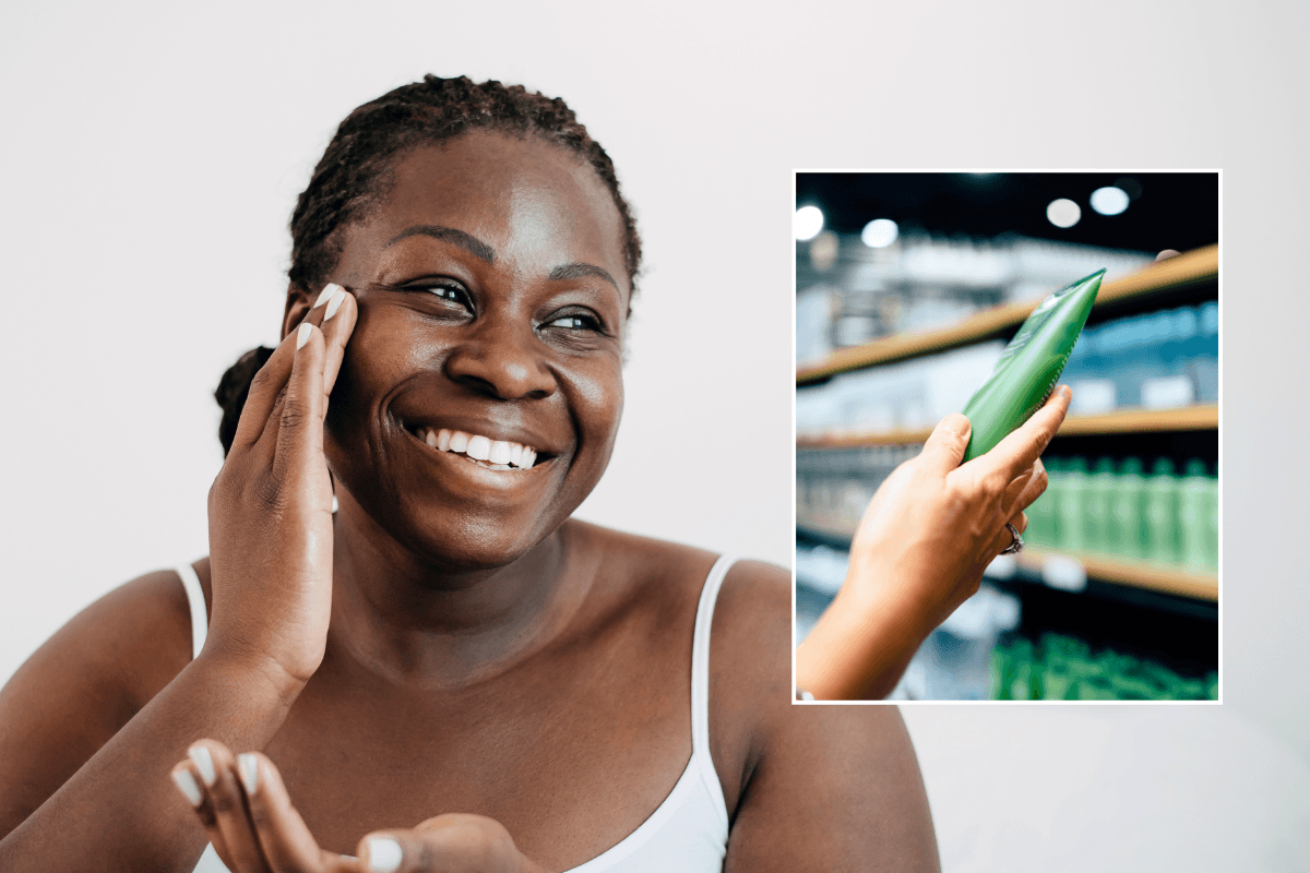 Woman applying skin care / skin care products