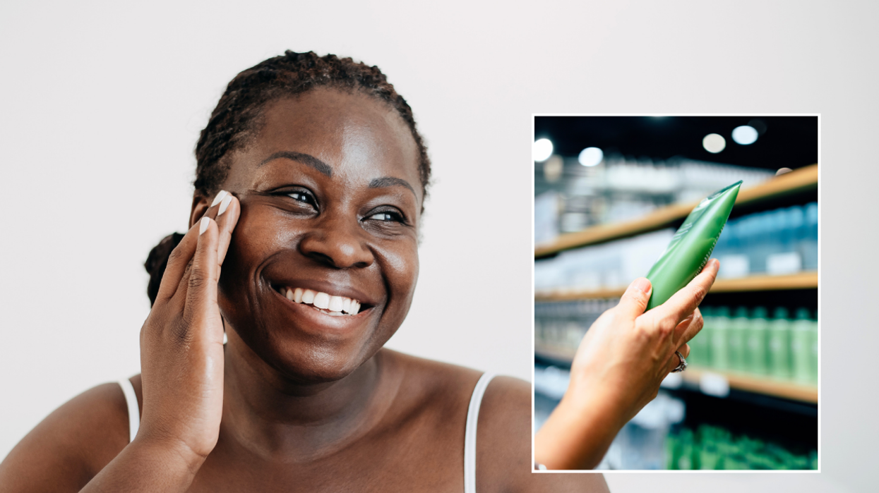 Woman applying skin care / skin care products