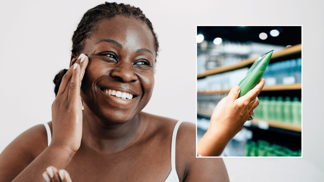 Woman applying skin care / skin care products