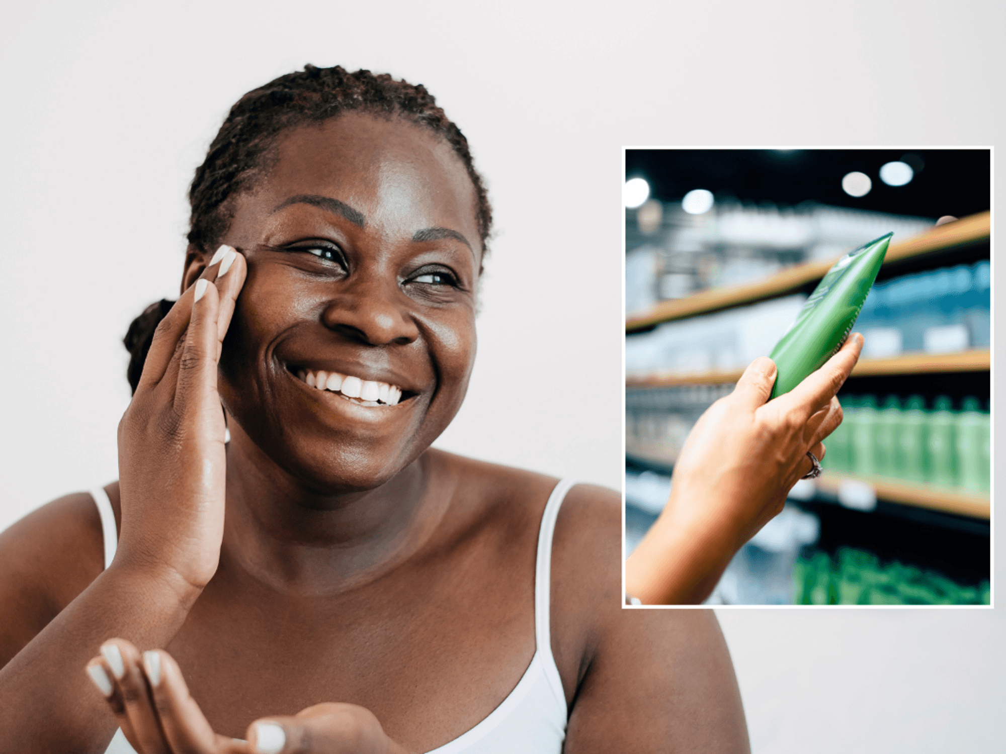 Woman applying skin care / skin care products