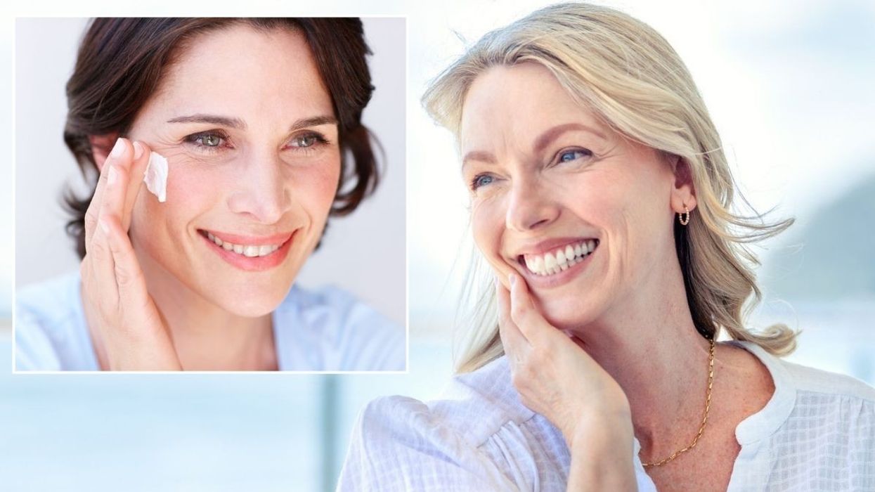 Woman applying sunscreen / Woman with beautiful skin