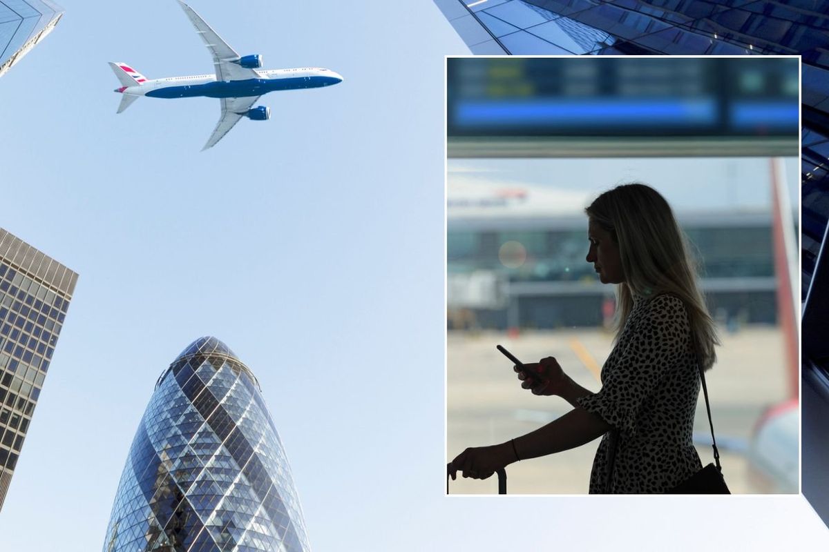 Woman at airport and plane