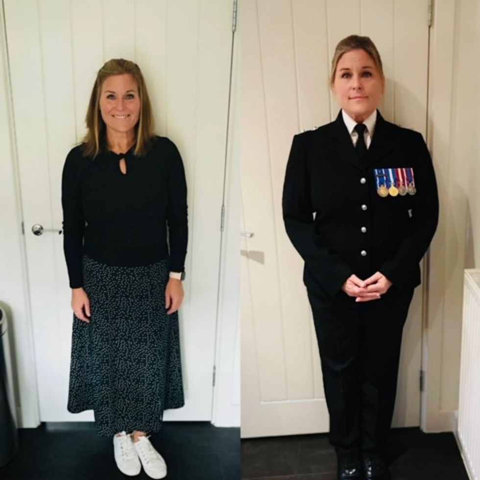 Woman before after weight loss