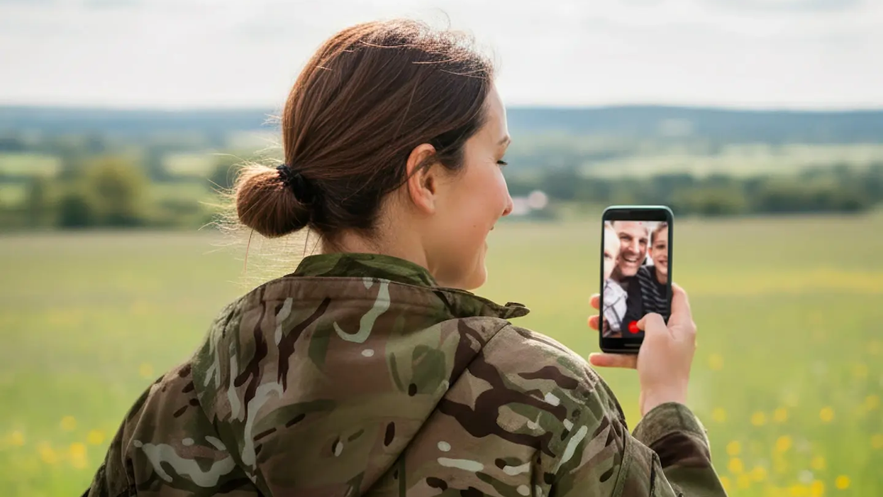 Woman calls home while stationed abroad