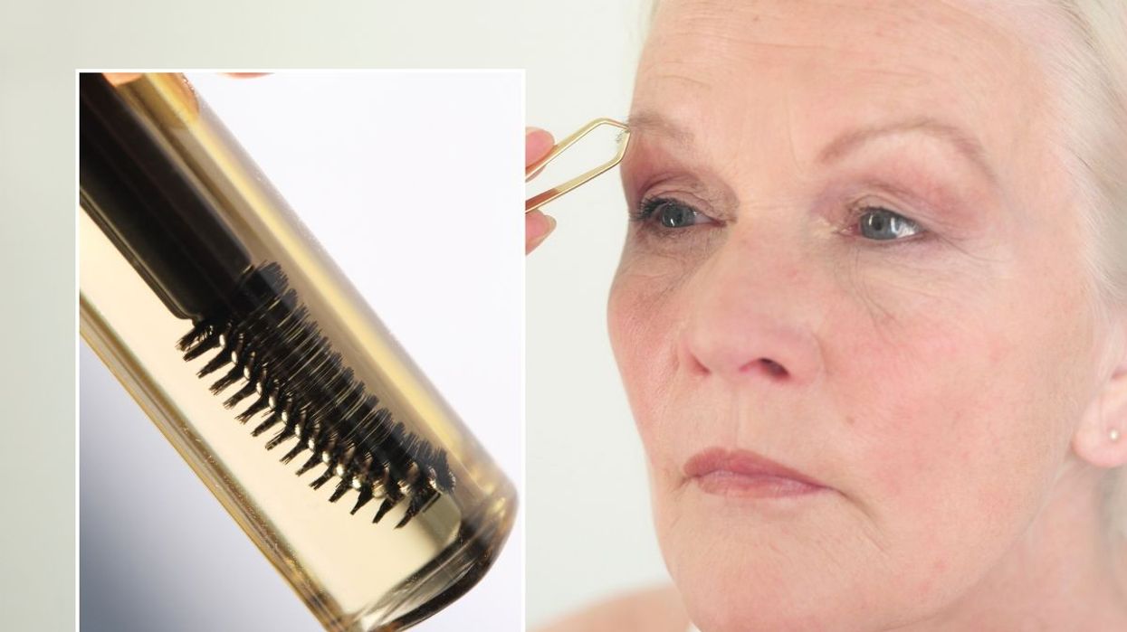 woman combing eyebrows and castor oil applicator