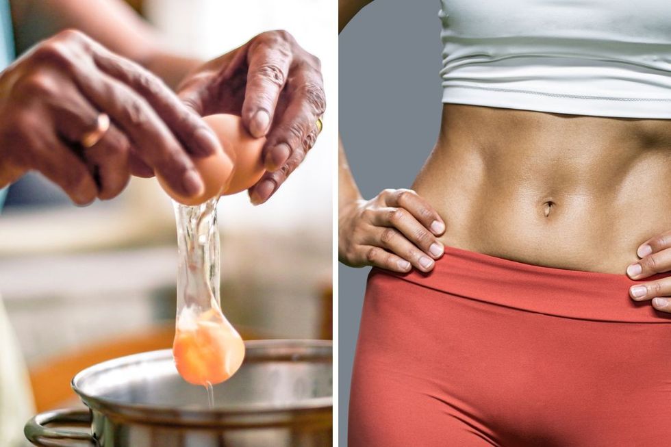 Woman cracking an egg/Woman with toned stomach