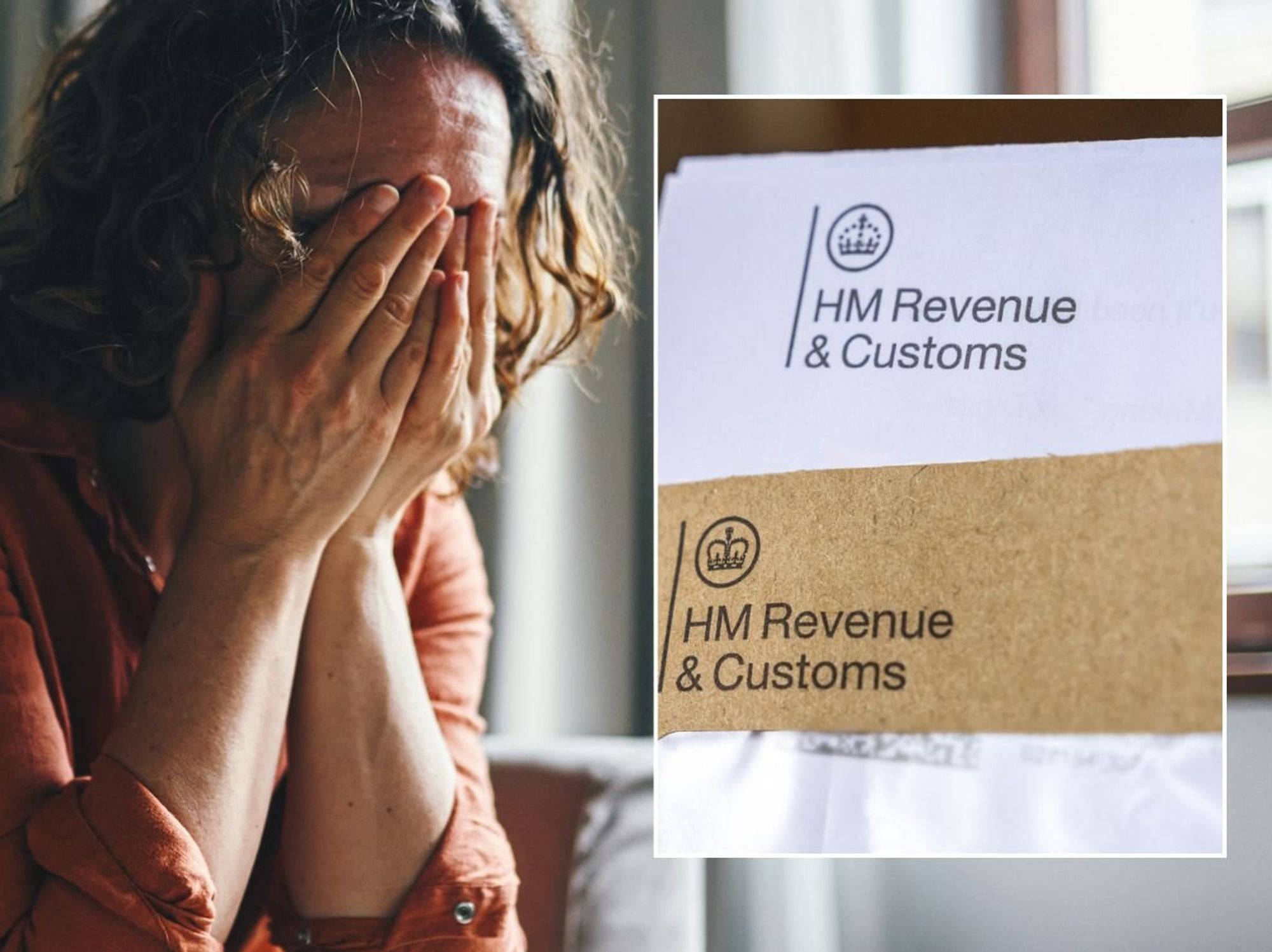 Woman crying and HMRC letter