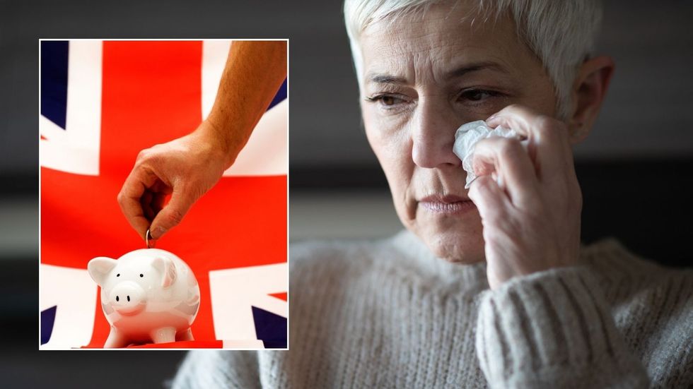 Woman crying and piggy bank