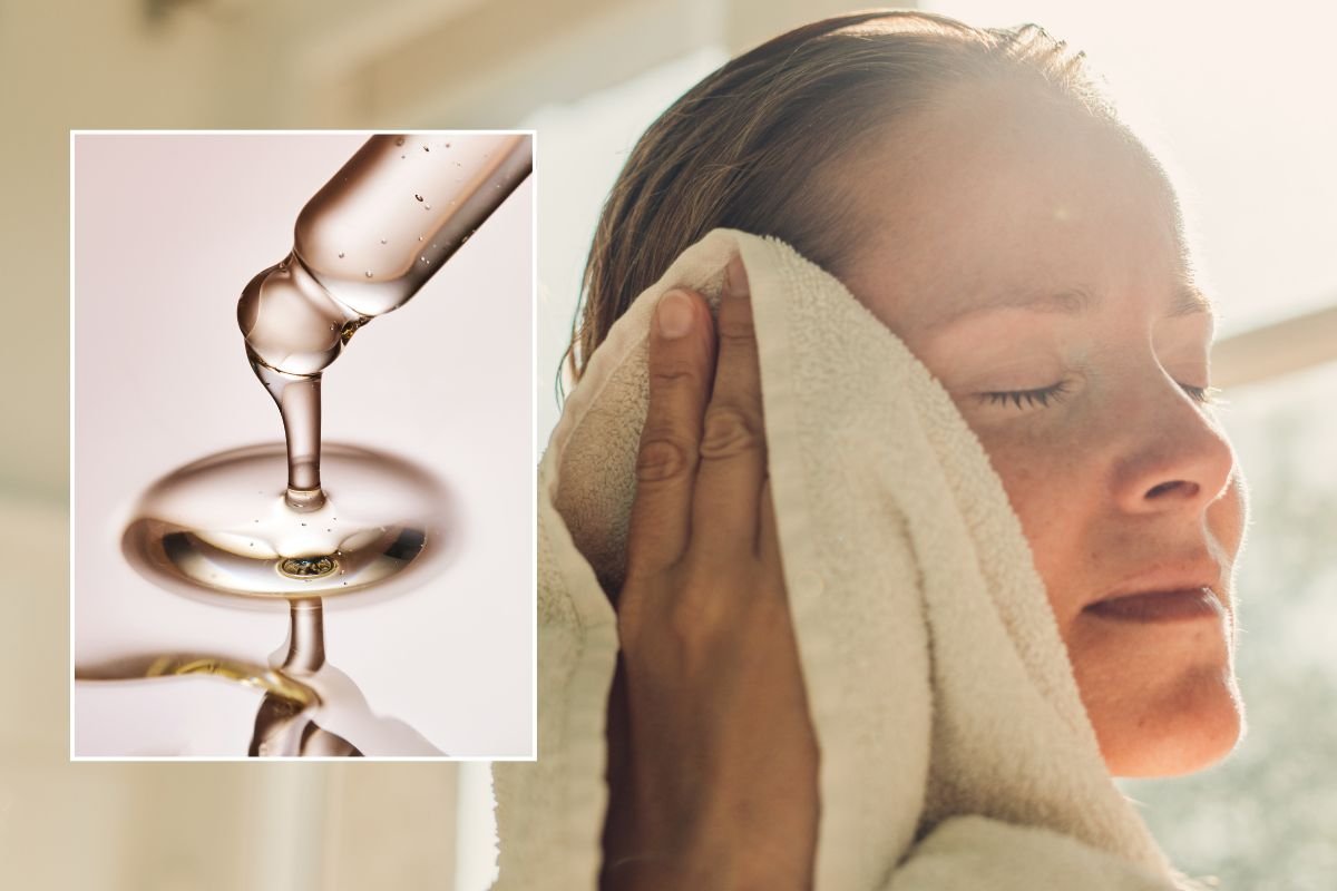 WOMAN DABBING SKIN DRY and SERUM