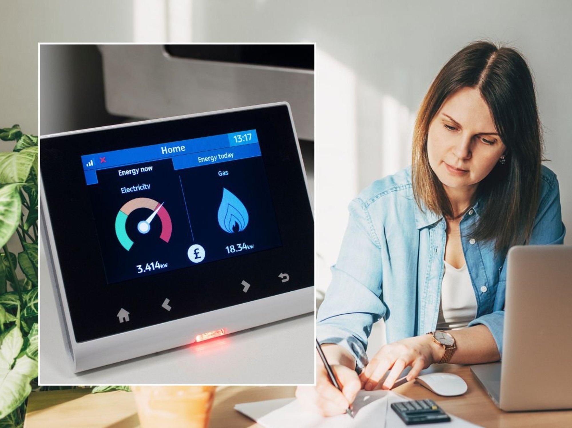 Woman doing finances and smart meter