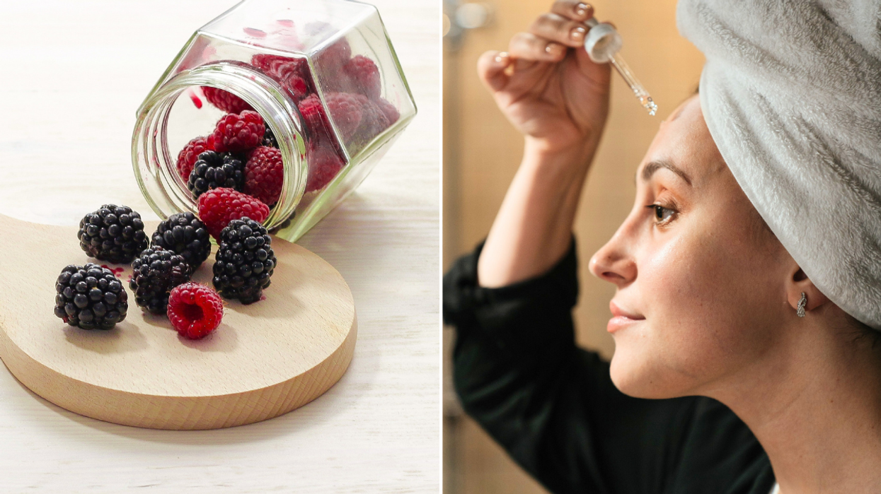 Woman doing skin care berries