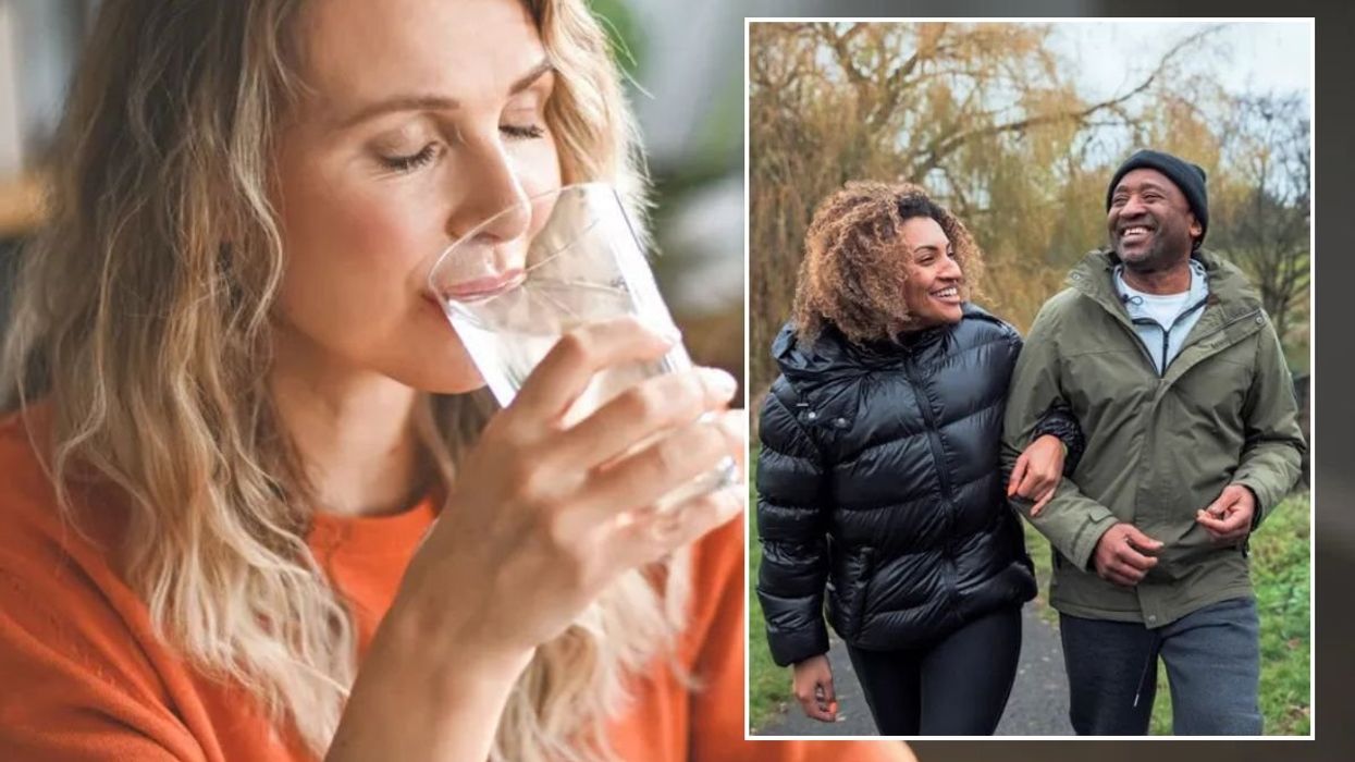 Woman drinking a glass of water / Couple walking