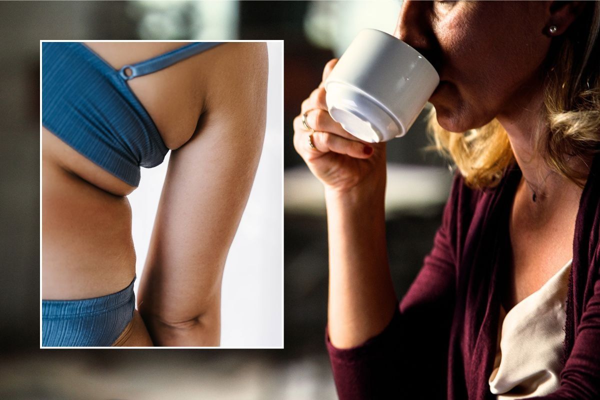 woman drinking coffee and body fat