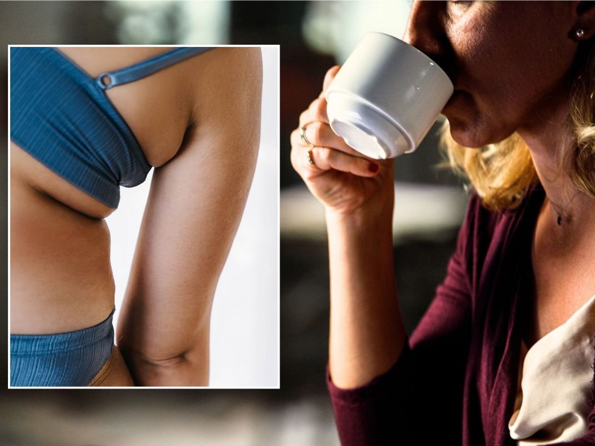 woman drinking coffee and body fat