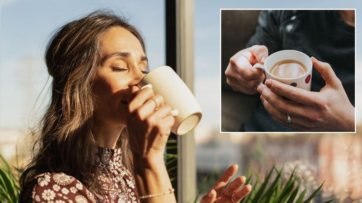 Woman drinking cup of tea / Man holding cup of tea