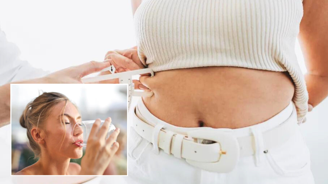 Woman drinking water / belly fat