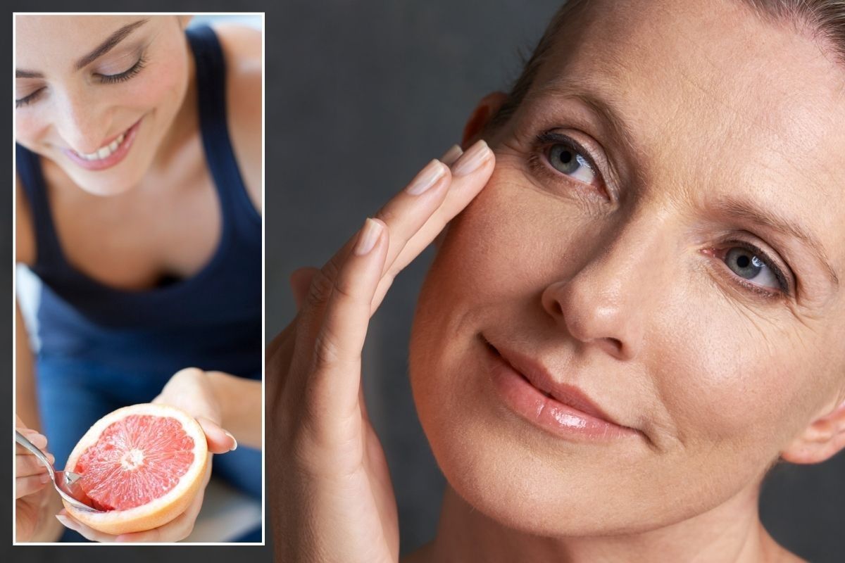 Woman eating a grapefruit / Woman with beautiful skin