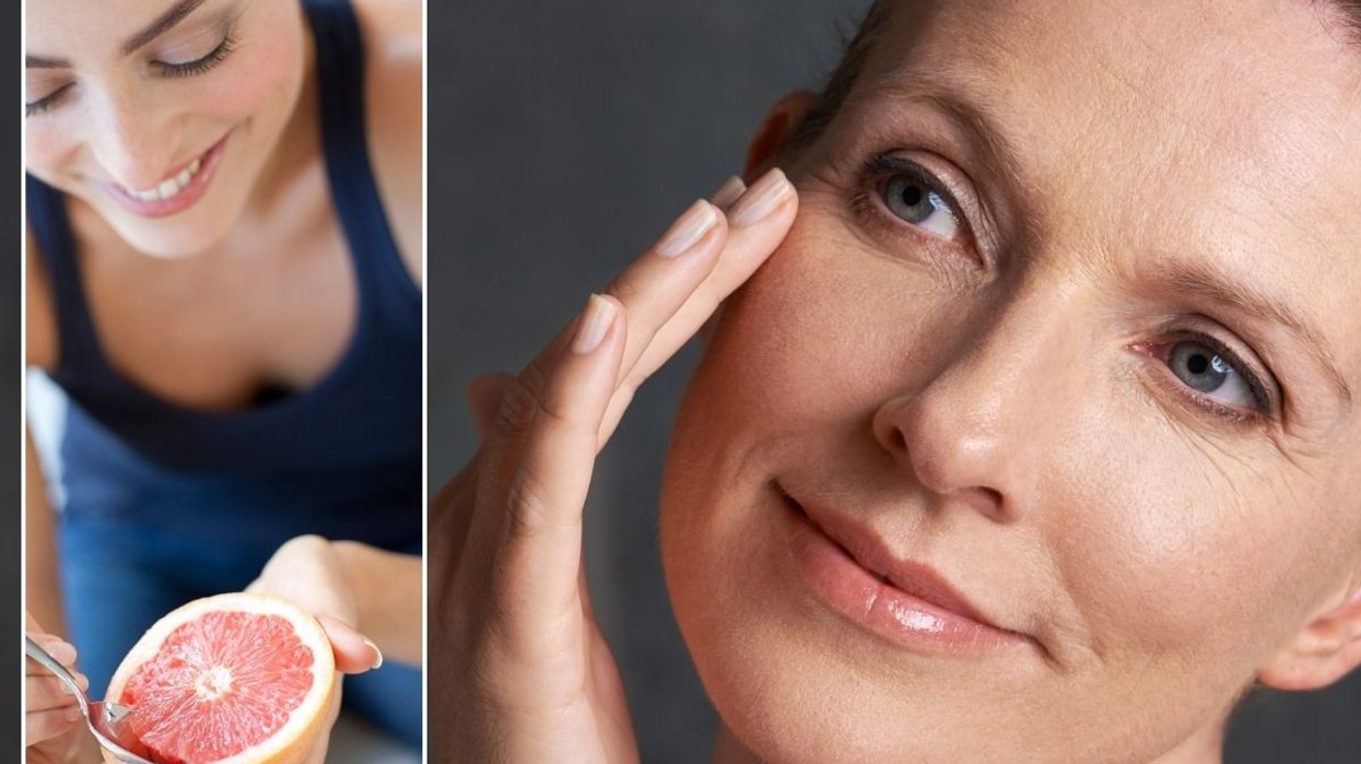 Woman eating a grapefruit / Woman with beautiful skin