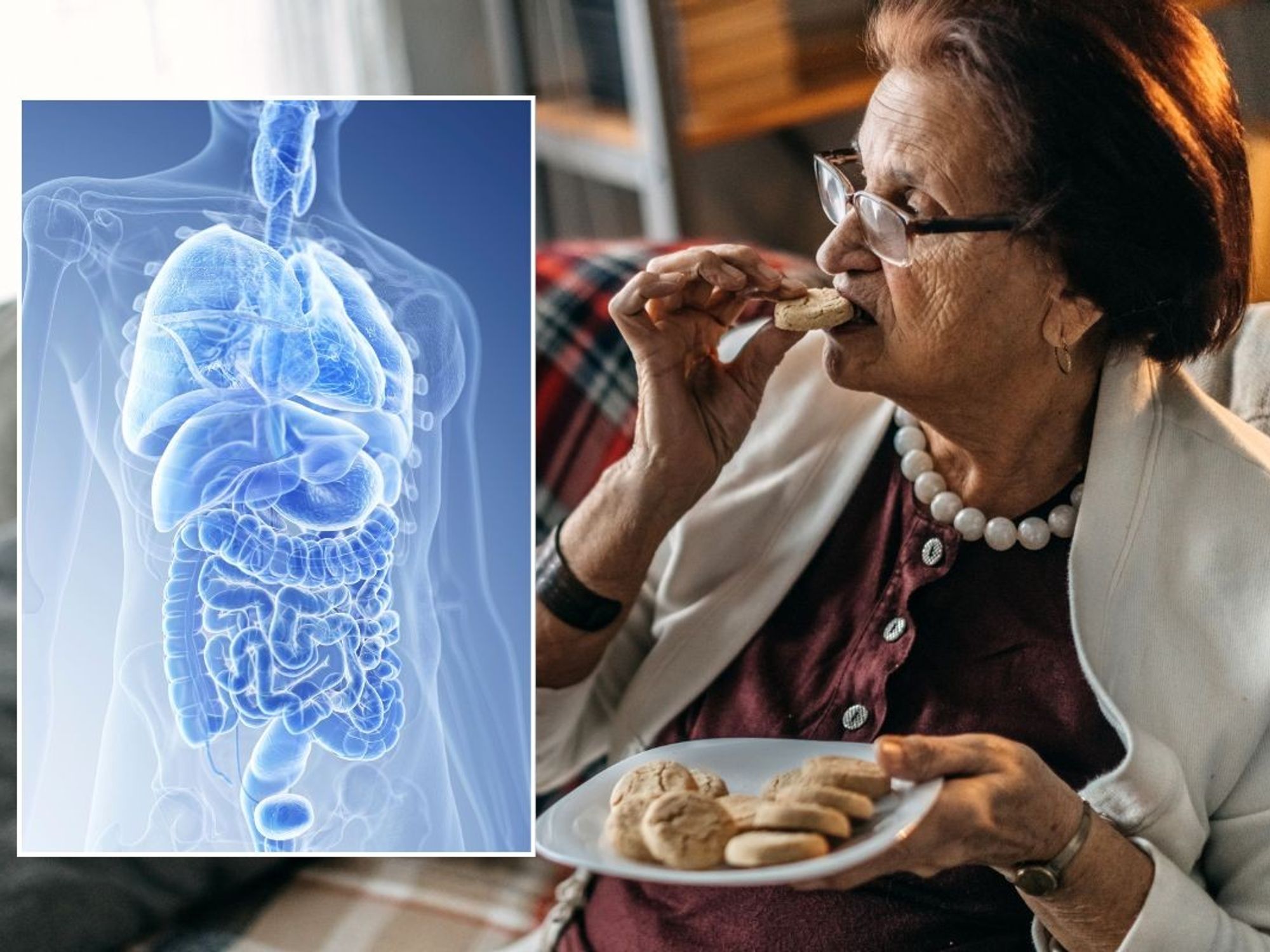 woman eating and digestive health illustration