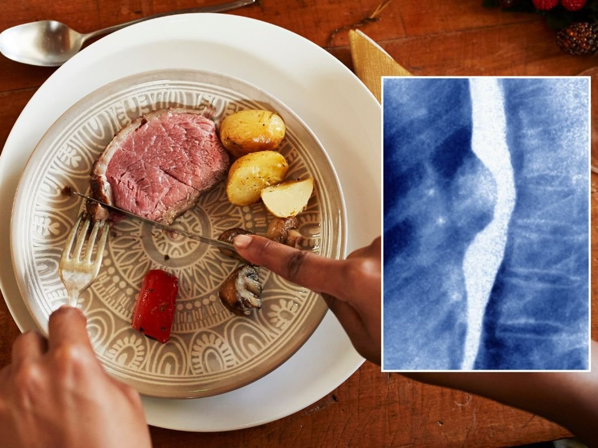 WOMAN EATING MEAT