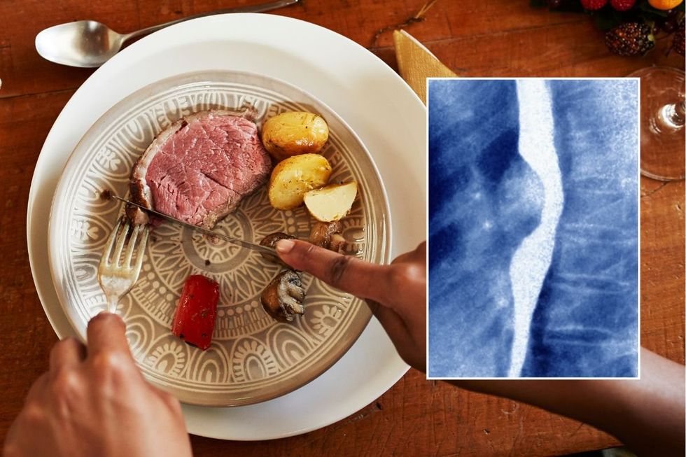 WOMAN EATING MEAT