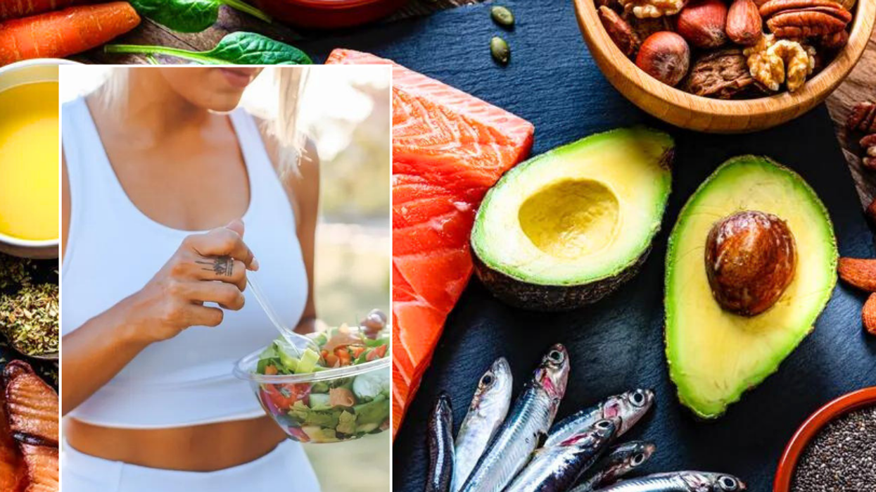 Woman eating salad / high fat foods