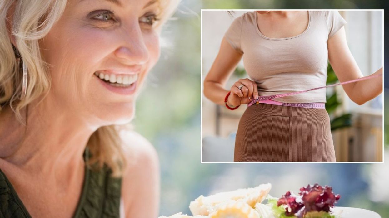 Woman eating / Woman measuring slim waist