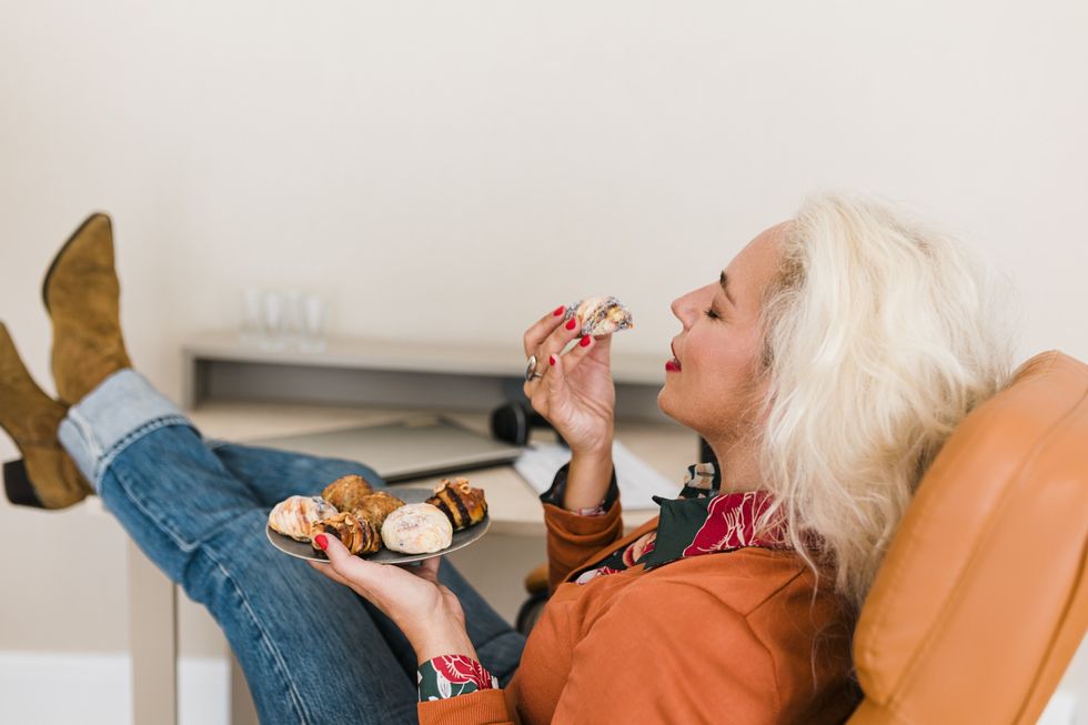 Woman enjoying pastries