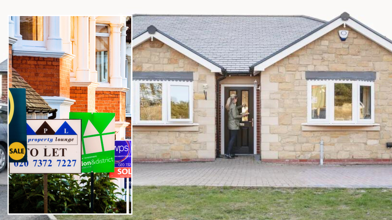 Woman entering her house, letting signs outside homes