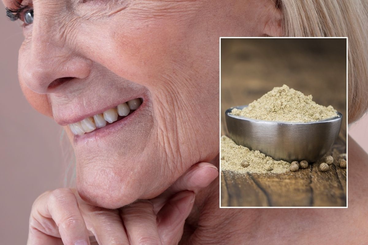 woman face and supplement powder