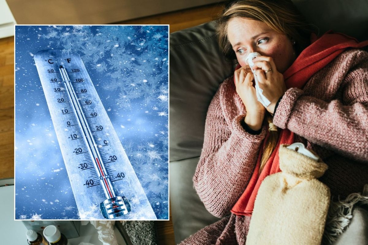 Woman feeling cold and freezing weather