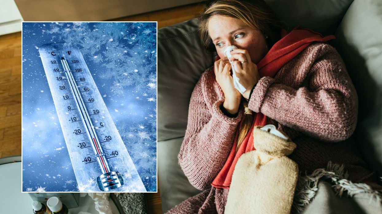 Woman feeling cold and freezing weather