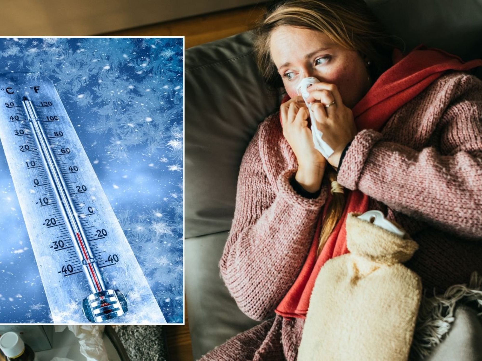 Woman feeling cold and freezing weather