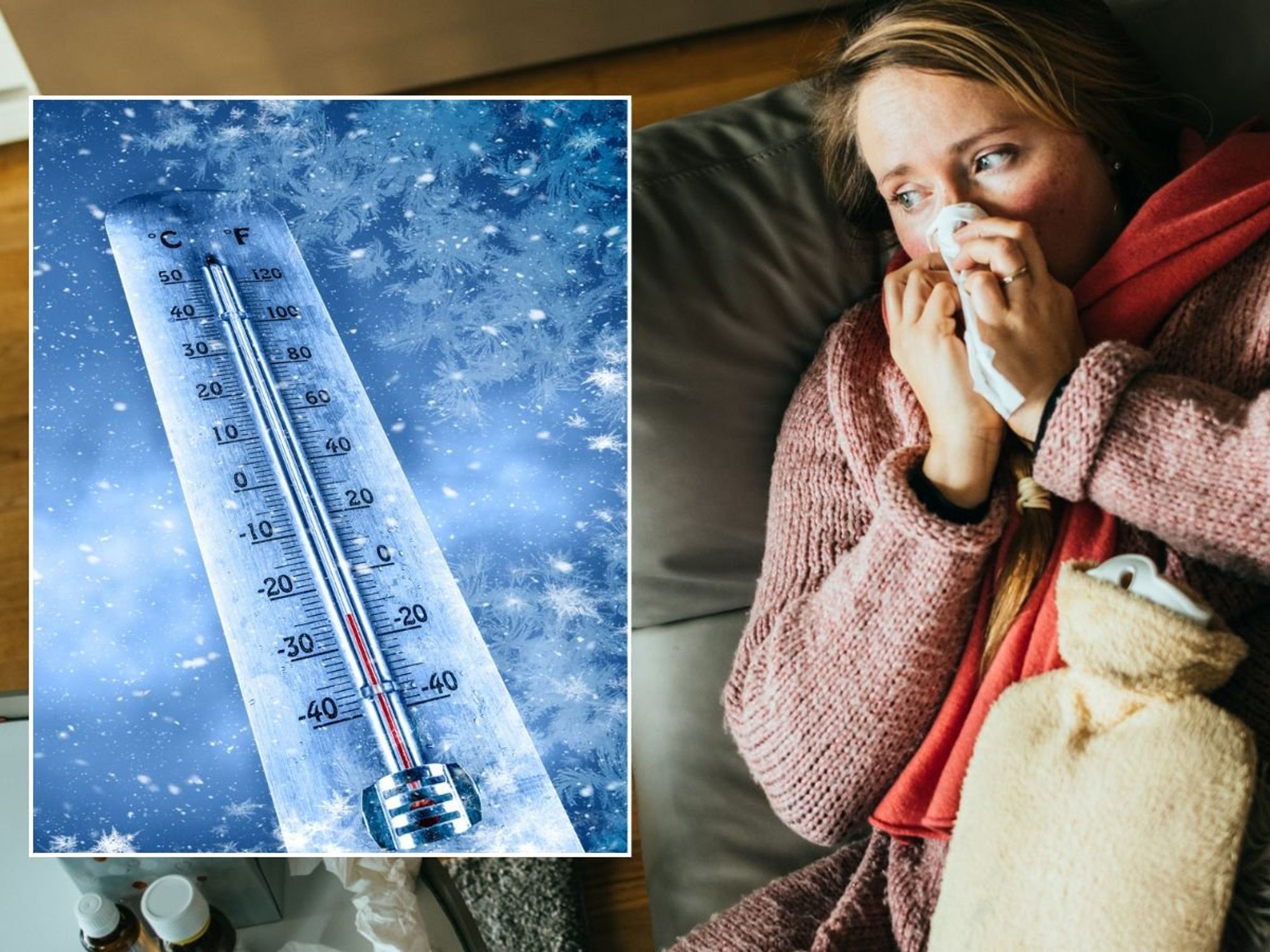 Woman feeling cold and freezing weather