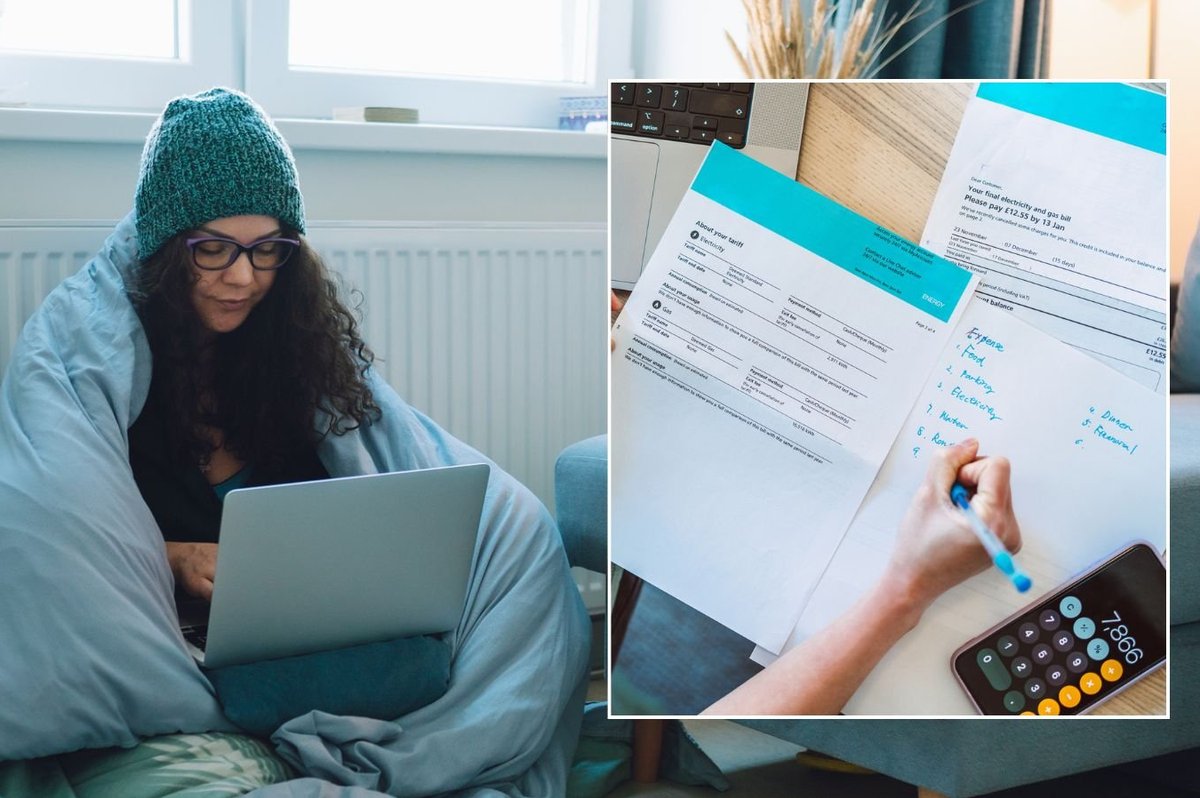 Woman feeling cold in home and energy bills