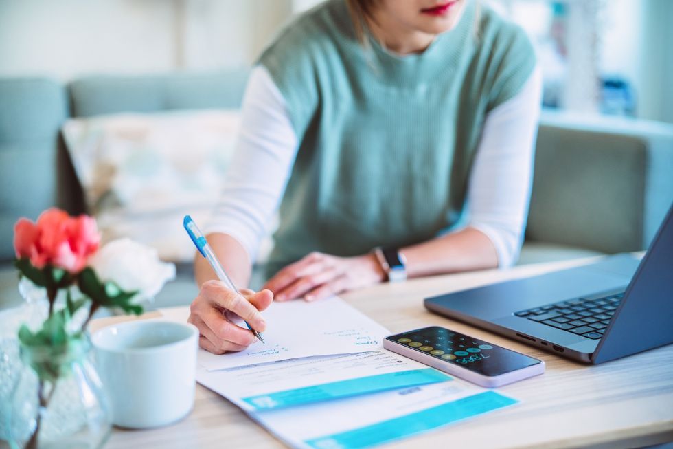 Woman filing taxes