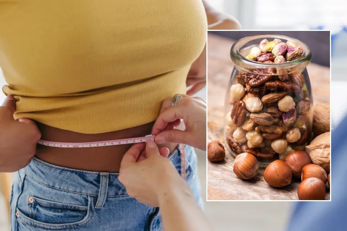 WOMAN GETTING WAIST MEASURED AND NUTS