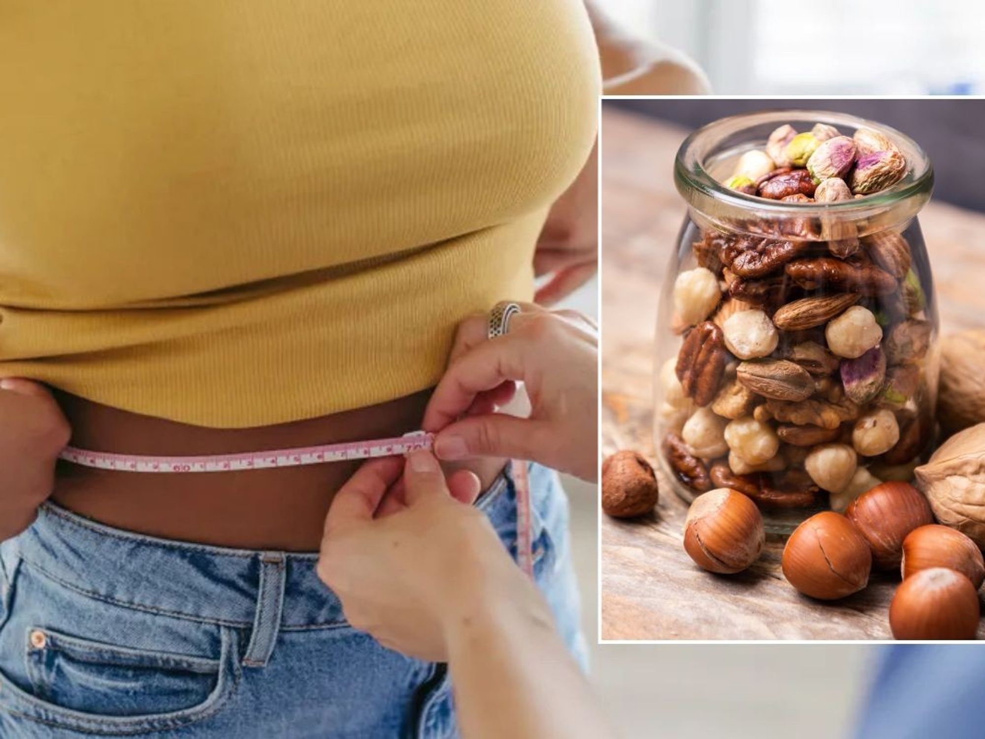 WOMAN GETTING WAIST MEASURED AND NUTS