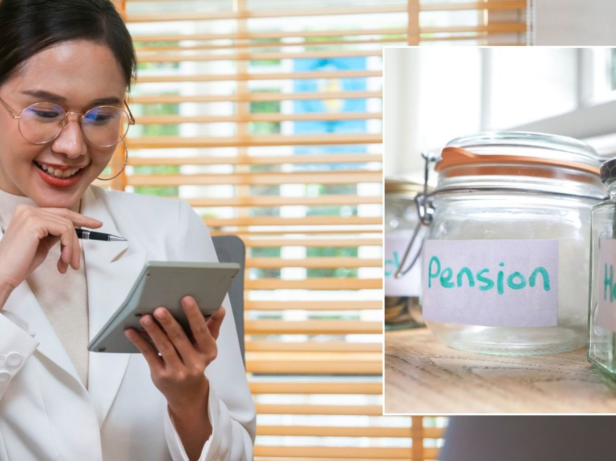 Woman going over finances and pension pot
