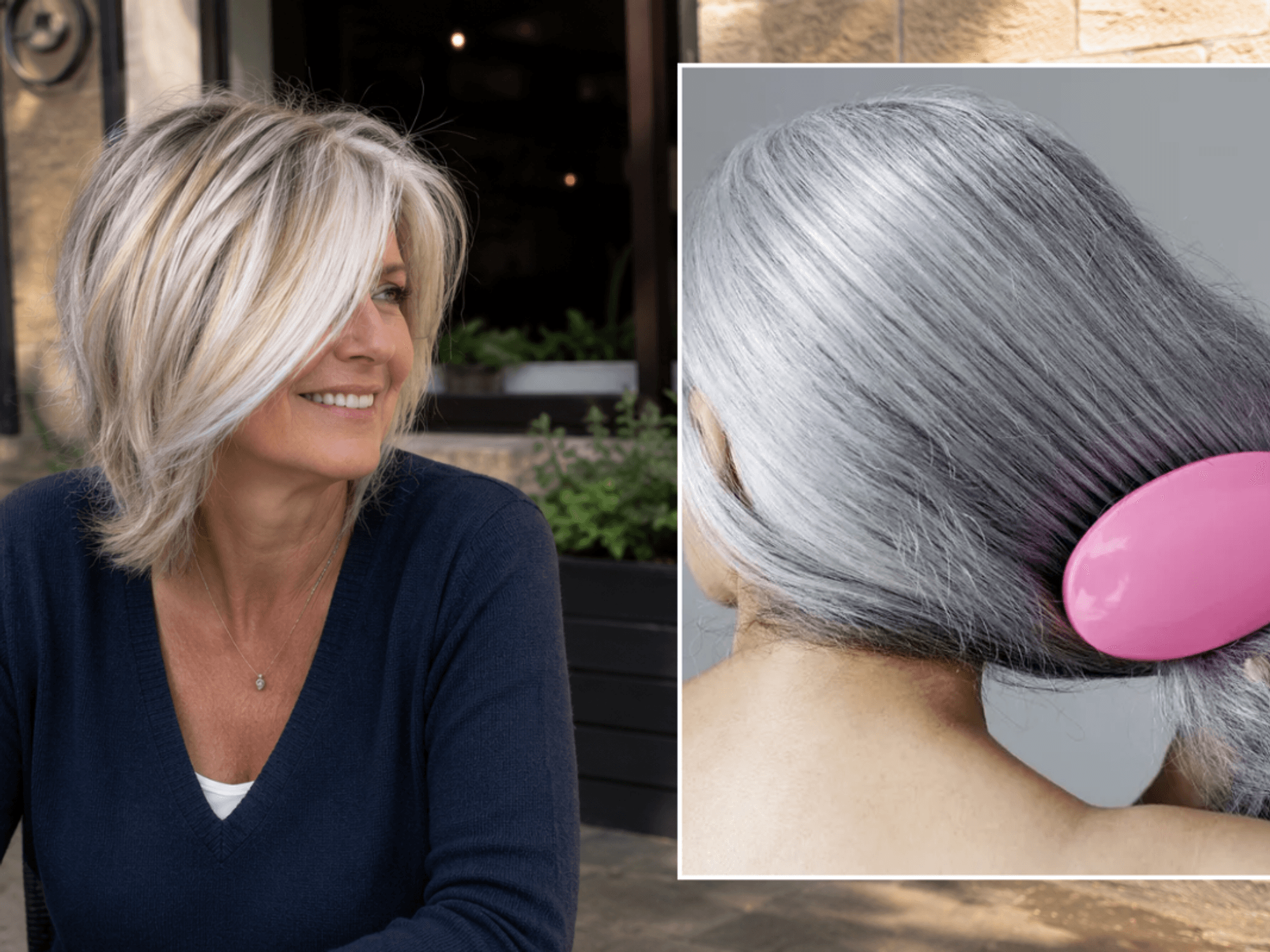 Woman grey blonde hair / grey hair