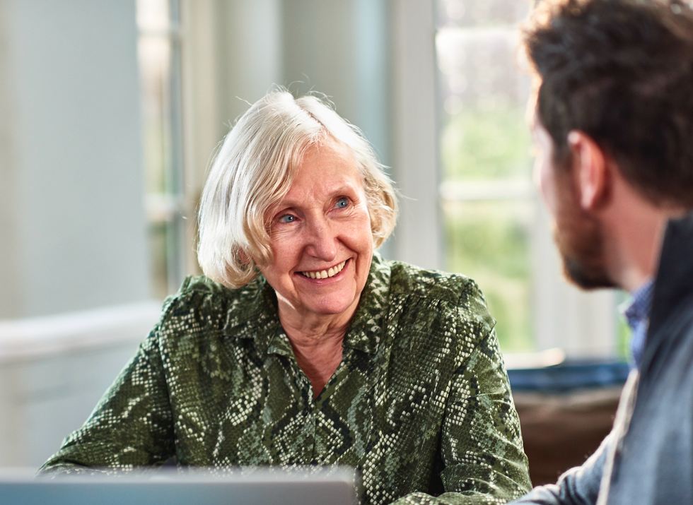 Woman happy consulting an expert