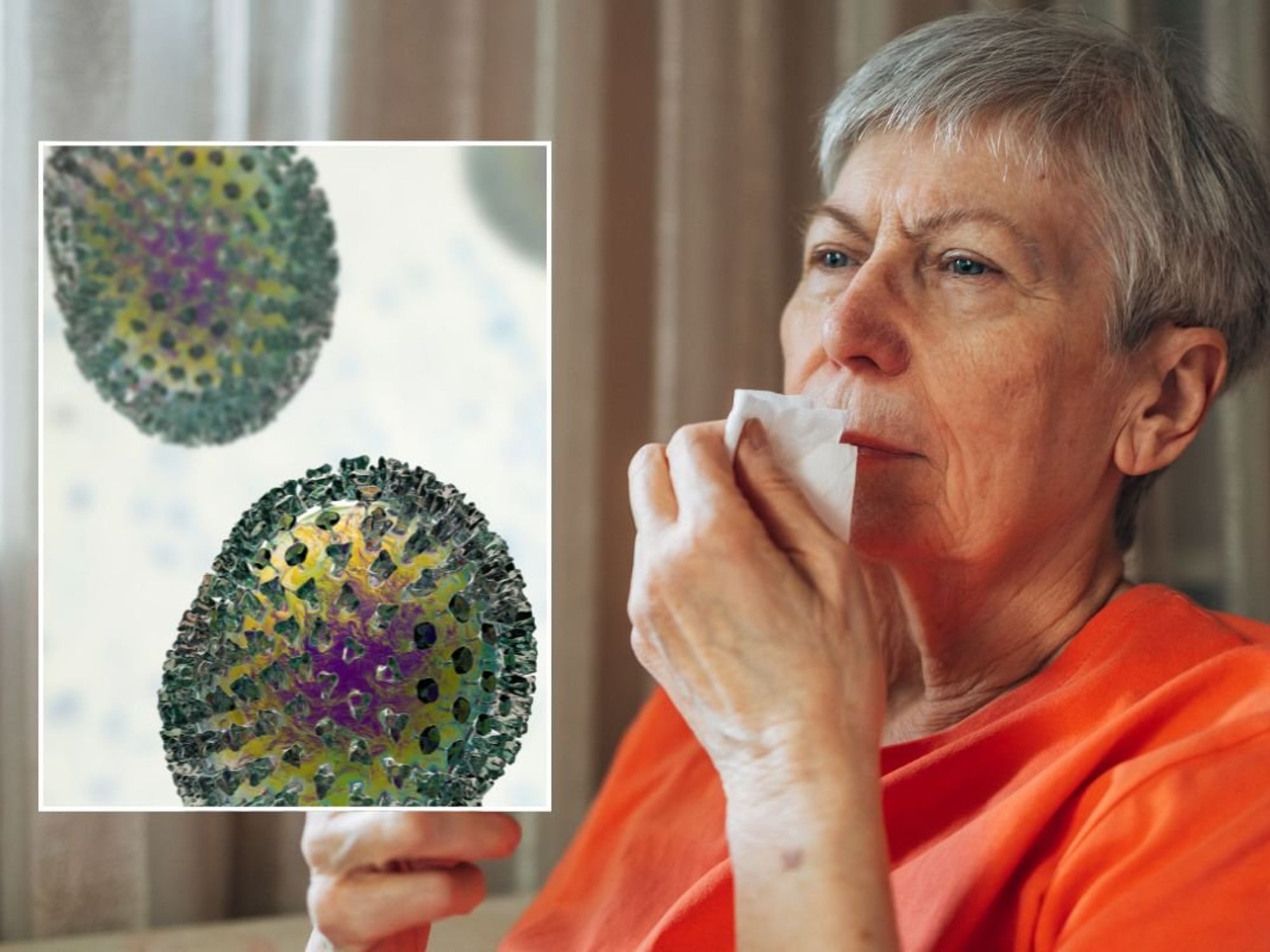 WOMAN HOLDING TISSUE TO NOSE